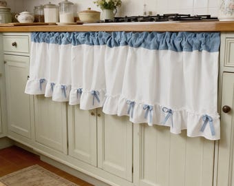 Azure Blue Ribbon Half Curtain, Translucent Light Filtering, Airy Window Decor