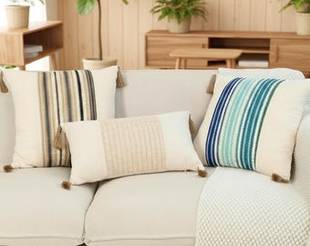 Woven Straw Cushion Cover – Pastoral Tassel Pillow, Sofa Decor