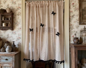 French Princess Lace Curtain, Apricot Blush Tones, Romantic Door Window Decor