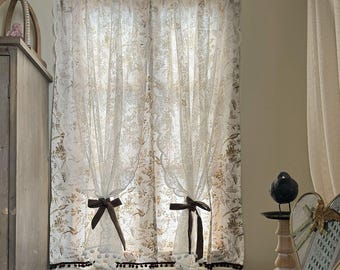 Bird Print Cotton Curtain, Retro Double Layer