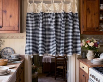 Cotton Crochet Checkered Curtain, Textured Fabric, Minimalist Cozy Style, Light Filtering Home Decor