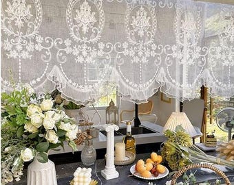 Customized French Lace Door Curtain – Vintage Embroidered Gauze Half Curtain