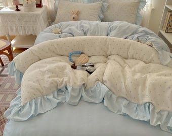 Sky Polka Dot Lace Duvet Cover Only – Dorm Bedding Soft Student Friendly Quilt Cover