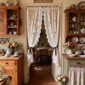 Lace Curtains, Double Layer Butterfly Detail, French Style Window Decor