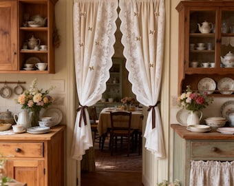 Lace Curtains, Double Layer Butterfly Detail, French Style Window Decor