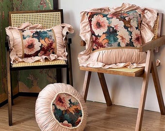 Nordic Floral Ruffle Throw Pillow – Decorative Sofa Cushion for Living Room