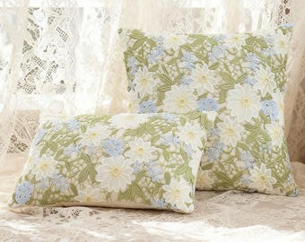 Nordic Floral Embroidered Pillow – Lace-Carved Milk Green Decorative Cushion