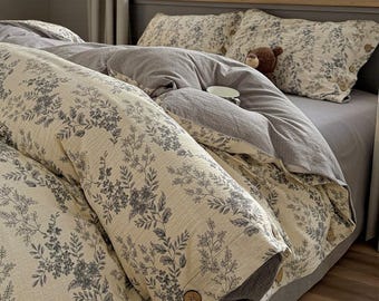 Nature-Inspired Beige Floral Bedding Set