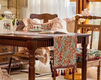 Pastoral Jacquard Table Runner, Elegant Light Luxury Coffee & Dining Table Decor, High-End Dresser Cover