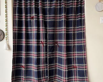 Plaid Curtain with Red Bows, Windsor Style