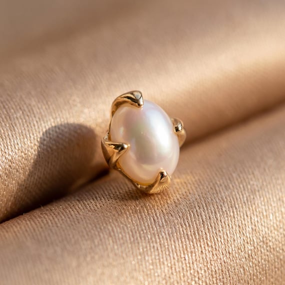 Tiny Four Prong Natural Pearl Stud Earrings, 18K Gold Plated Mini Oval Pearl Earrings, 925 Silver Posts Dainty Stackable Pearl Studs