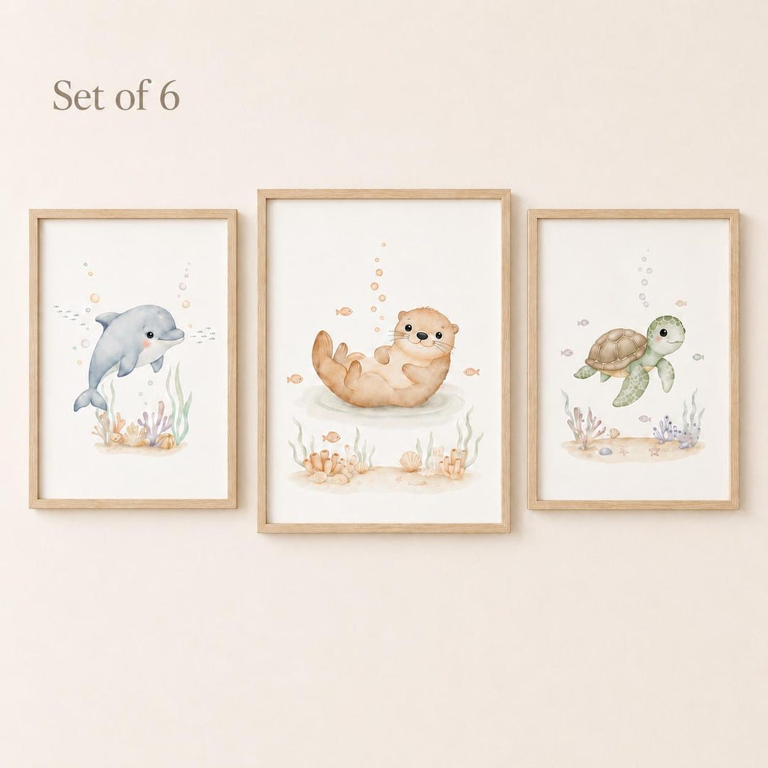 Under the Sea Nursery Wall Art | Ocean Animal Nursery Prints Set ...