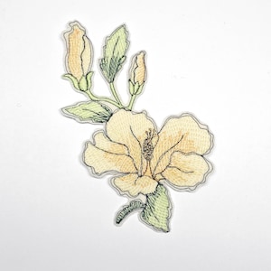 Cream Hibiscus Applique Patch – 100% Wool Embroidered Flower Badge