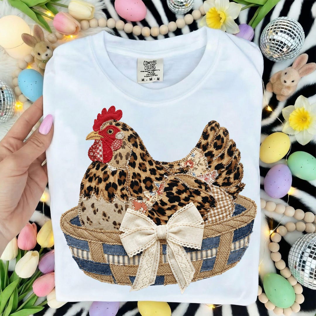 Leopard Pattern Chicken Leopard Hen Patchwork PNG, Faux Yarn Farm Chicken Design PNG, Grandma ...