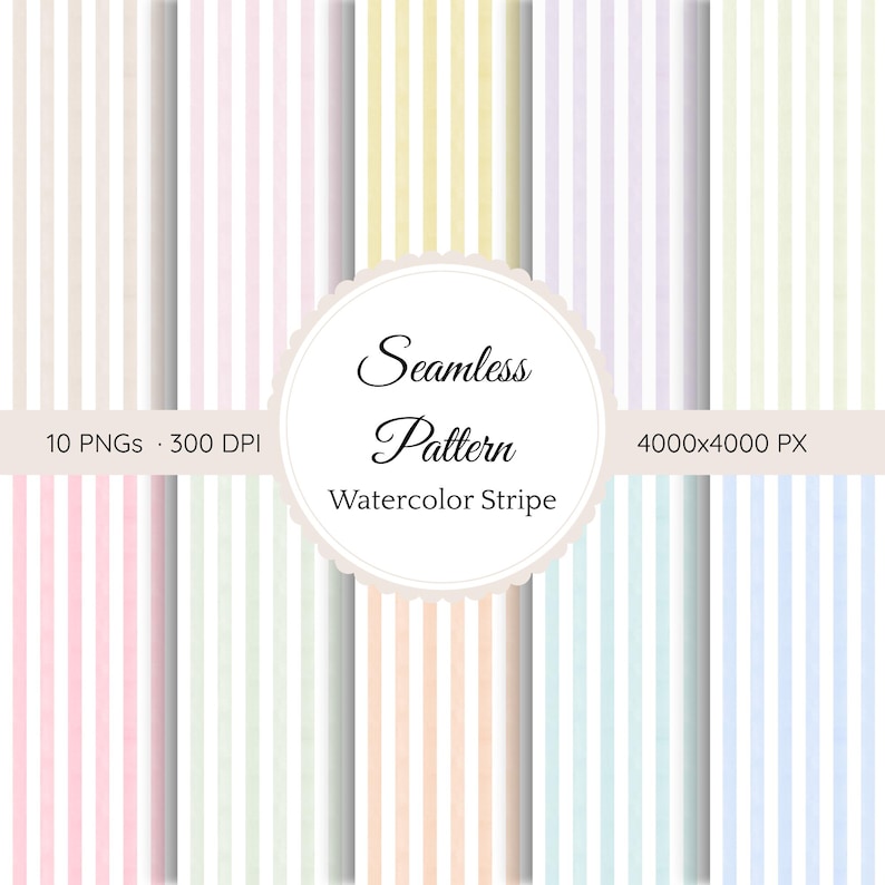 Seamless Stripe Digital Paper Pack Printable Pastel Watercolor Stripes ...