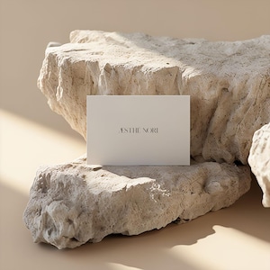 Minimal Business Card Mockup on Natural Stone | Aesthetic Branding Mockup, Organic Card Template  | PSD Smart Object, Neutral Light Photo AI