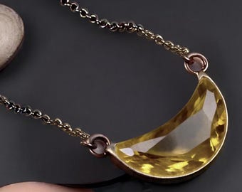 Citrine Crescent Moon Pendant Necklace • Gold & Silver Plated • November Birthstone • Healing Crystal Jewelry