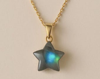Collar de estrella de labradorita / Chapado en oro y plata / Joyería de cristal curativo celestial / Colgante de estrella delicado