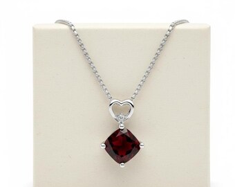 Collar con colgante de granate natural en forma de cojín, chapado en oro y plata, con piedra natal de enero, collar minimalista con piedras preciosas.