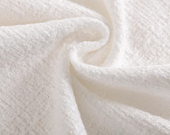 10% Wool white color tweed fabric for high-end coats, dresses, bags, and DIY clothing