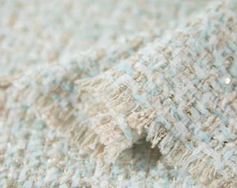 15% cotton soft green cream yellow tweed with sequin fabric for coats, and jackets
