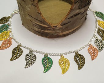Multi Colour Leaf Charm Bracelet. Autumn Fall Bracelet. Adjustable Bracelet