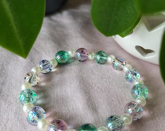 Pink, Purple and Aqua Glitter Beaded Mermaid Bracelet.Elasticated bracelet. One of a Kind Bracelet