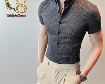 Gestreept poloshirt voor heren | Slim fit top met korte mouwen | Formele, moderne modekleding