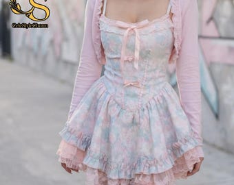 Floral Ruffle Skirt | Bow Off-Shoulder Shirt | Kawaii Casual Outfit Set