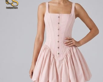 Corset Mini Dress | Slim Square Neck Outfit | Daily Wear | Feminine Chic Style