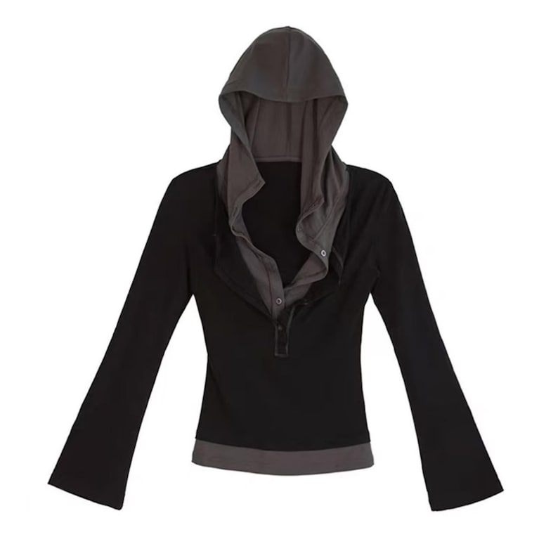 Hooded Long Sleeve Top | Vintage Aesthetic Shirt | Retro Slim Fit Tee | Y2K Grunge Streetwear

Retro aesthetic hooded shirt for women casual street fashion
