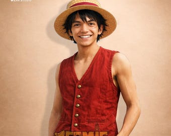 Luffy One Piece Inspire Red Vest, Monkey D. Luffy Cosplay, Cotton Waistcoat, Pirate King Gift, Men's Red Button Vest, 2026