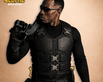 Blade Vampire Hunter Inspired  Leather Vest - Daywalker Cosplay Armor -Men’s Movie Replica Superhero Costume - Gothic LARP Waistcoat