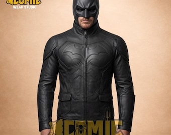 Bruce Wayne Inspired Leather Jacket - Bat Tactical Superhero Biker Coat, Dark Knight Cosplay Armor, Slim Fit Jacket, Halloween Hero Costume