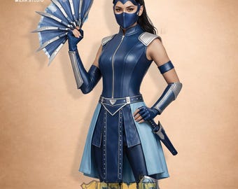 Kitana Inspired Mortal Kombat Costume, Real Leather Edenian Assassin Armor, MK1 Blue Leather Vest, Female Superhero Cosplay, Custom Gamer