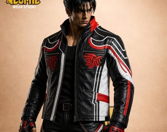 Jin Kazama Inspired Leather Jacket Tekken 8 -  Gamer Biker Jacket - Anime Streetwear Men's Gift - Tekken Cosplay Outfit