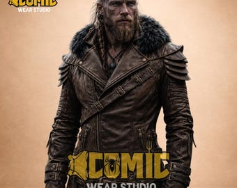 Viking Warrior Real Leather Jacket - Karlach Baldur's Gate 3 Cosplay - Genuine Brown Distressed Fantasy Armor Norse Barbarian Fur Biker Coat