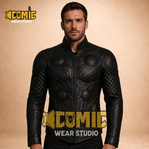 Kurtka skórzana Thor Love and Thunder z prawdziwej skóry - męska czarna zbroja superbohatera - kostium cosplay Avengers - płaszcz bohatera z prawdziwej skóry