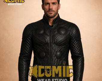 Thor Love and Thunder Real Leather Jacket - Men's Black Superhero Armor Biker Jacket - Avengers Cosplay Costume - Genuine Leather Hero Coat