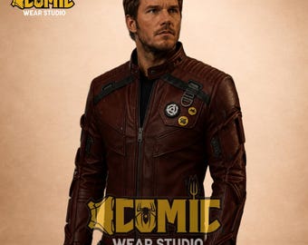 Handmade Star-Lord Real Leather Jacket - Vol 3 Galactic Superhero Cosplay - Premium Maroon Biker Jacket for Men - Nostalgic Movie Replica