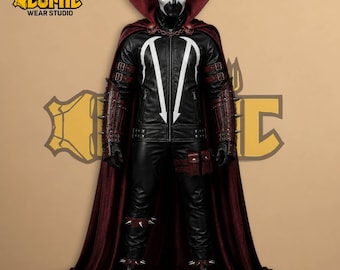 King Spawn Cosplay Jacket Black Red Real Leather Costume Handmade Replica, Red Comic Super Villain. Superhero Gifts for Him