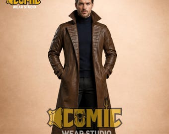 Gambit Inspired Coat, Brown Leather Trench Coat, X-Men Cosplay Costume Mutant Resistance Long Jacket