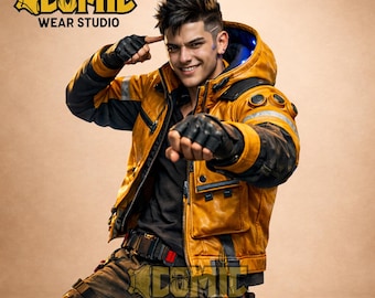 Cyberpunk David Martinez Jacket - Yellow Real Leather Edgerunners Bomber - High Collar Tactical Moto - Sci-Fi Streetwear - Gift for Gamers