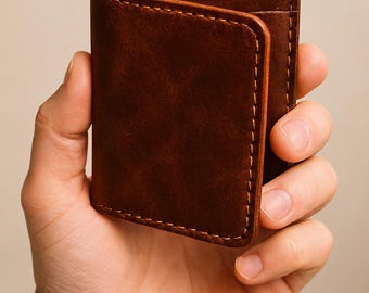Handmade Minimalist Leather Wallet-Slim Front Pocket Card Holder-Mens Wallet
