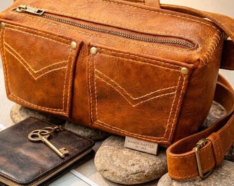 Full Grain Leather Waist Bag – Minimalist Travel Fanny Pack – Artisan Hip Bag