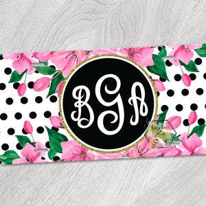 Personalized License Plate, Monogram License Plate, Front License Plate, Vanity Plate, Black and White, Floral Roses