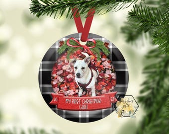 Personalized Pet Photo Ornament, Pet's First Christmas Ornament, Dog Cat First Christmas, New Pet Gift, Pet Holiday Ornament