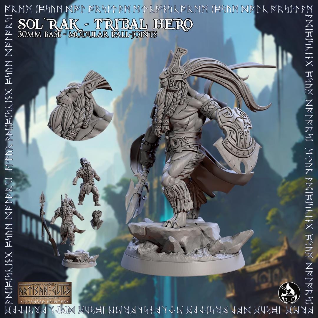 Sol' Rak - Tribal Hero - Solarmane Rakshakin - Tabletop RPG 8K Resin ...