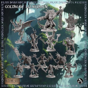Tabletop RPG Adventure Set – 8K Resin Monsters Goldmaw Lizardmen – Artisian Guild - DnD 5e compatible