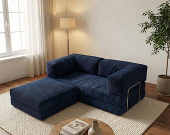 CUSTOM order for Eva, L shaped Sofa, Modular Floor Sofa with Ottoman, 4 in 1 Convertible Sofa Bed, Corduroy Lounge Couch, Washable Covers
